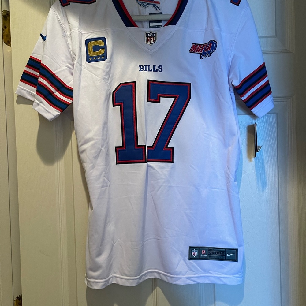 SOLD SOLD !!!!!!! Nike White Buffalo Bills Jersey with Red and Blue Accents